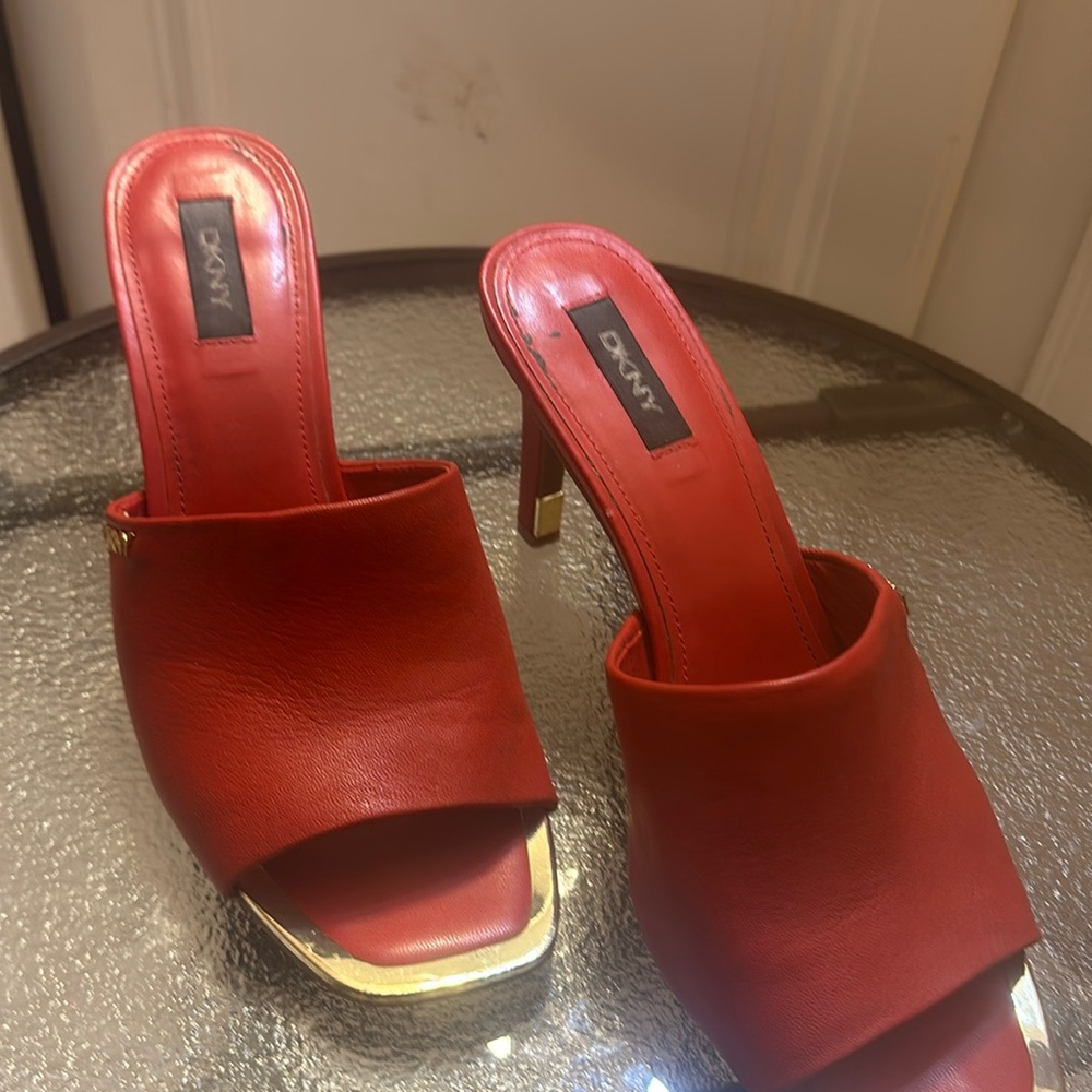 Gently used Dkny red open toe heels. Gently worn